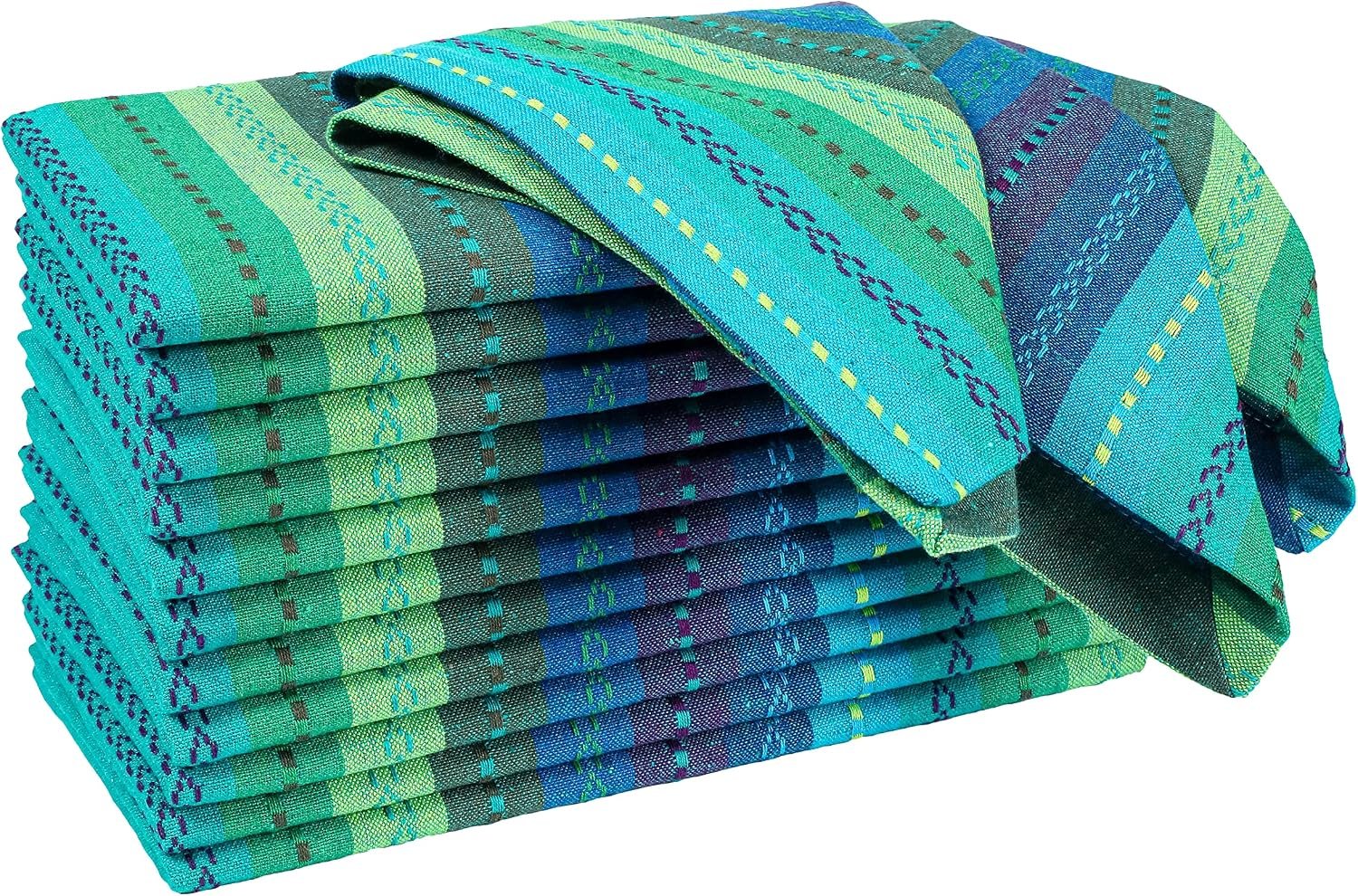 Hausattire Reusable Napkins Cloth Washable 100% Cotton Salsa Stripe 18×18 Inch Dinner Napkin|Table Napkin for Home Banquet Wedding|Set of 12 Cloth Napkins Mother’s Day Decor Collection|Teal Multi