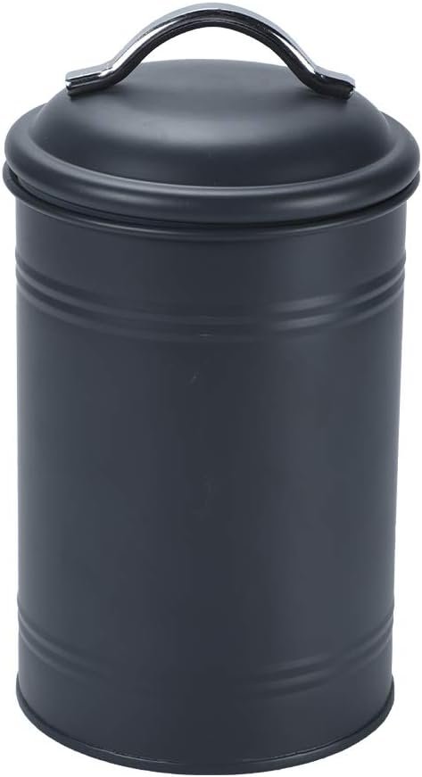 Airtight Kitchen Canister with Lid, Rustic Farmhouse Decor Container for Dry Food Sugar Coffee Tea, Charcoal Gray Metal Countertop Storage Jar (7.87”H x 4.3”Dia.)