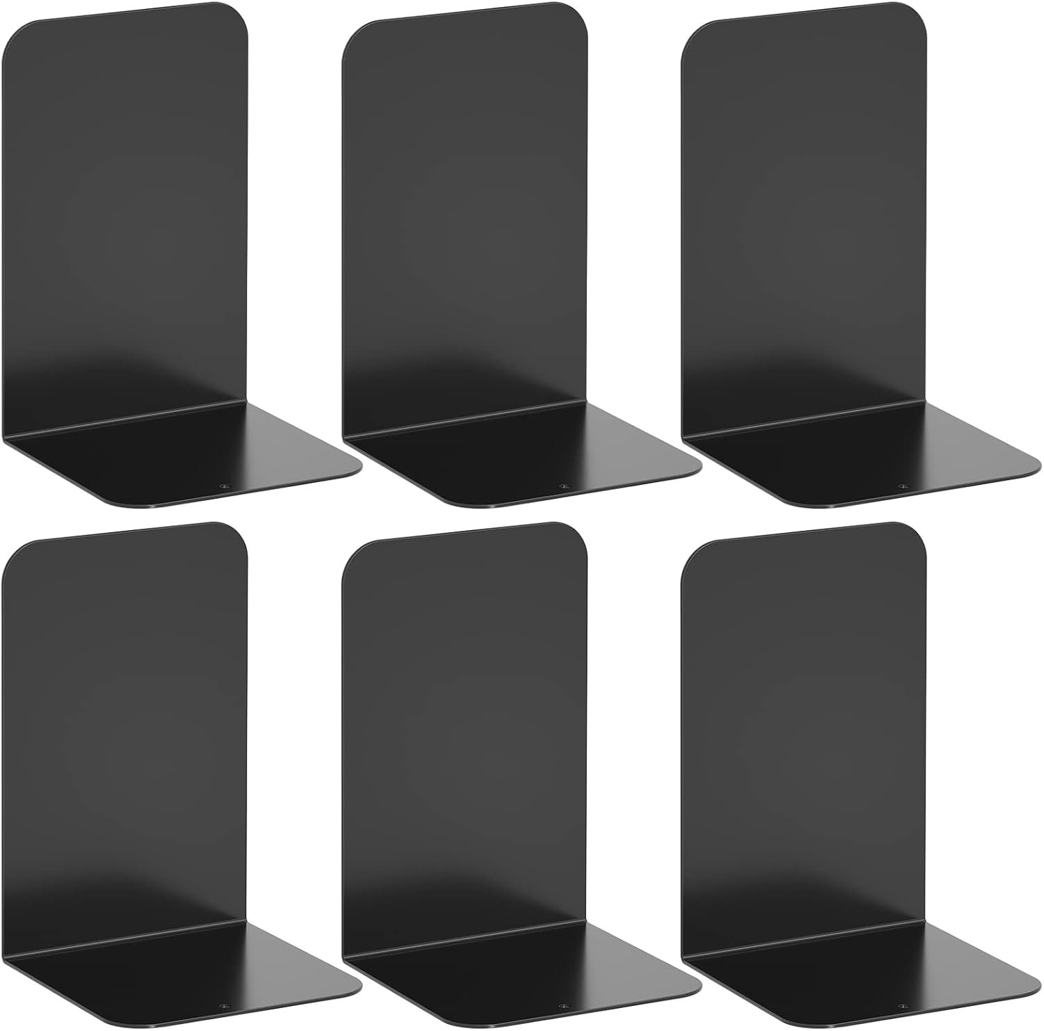 VFINE Bookends 3 Pairs, Black Metal Book Ends, Heavy Bookends for Shelves, Book Stopper for Heavy Books, Book Organizer for Home Office School Supplies