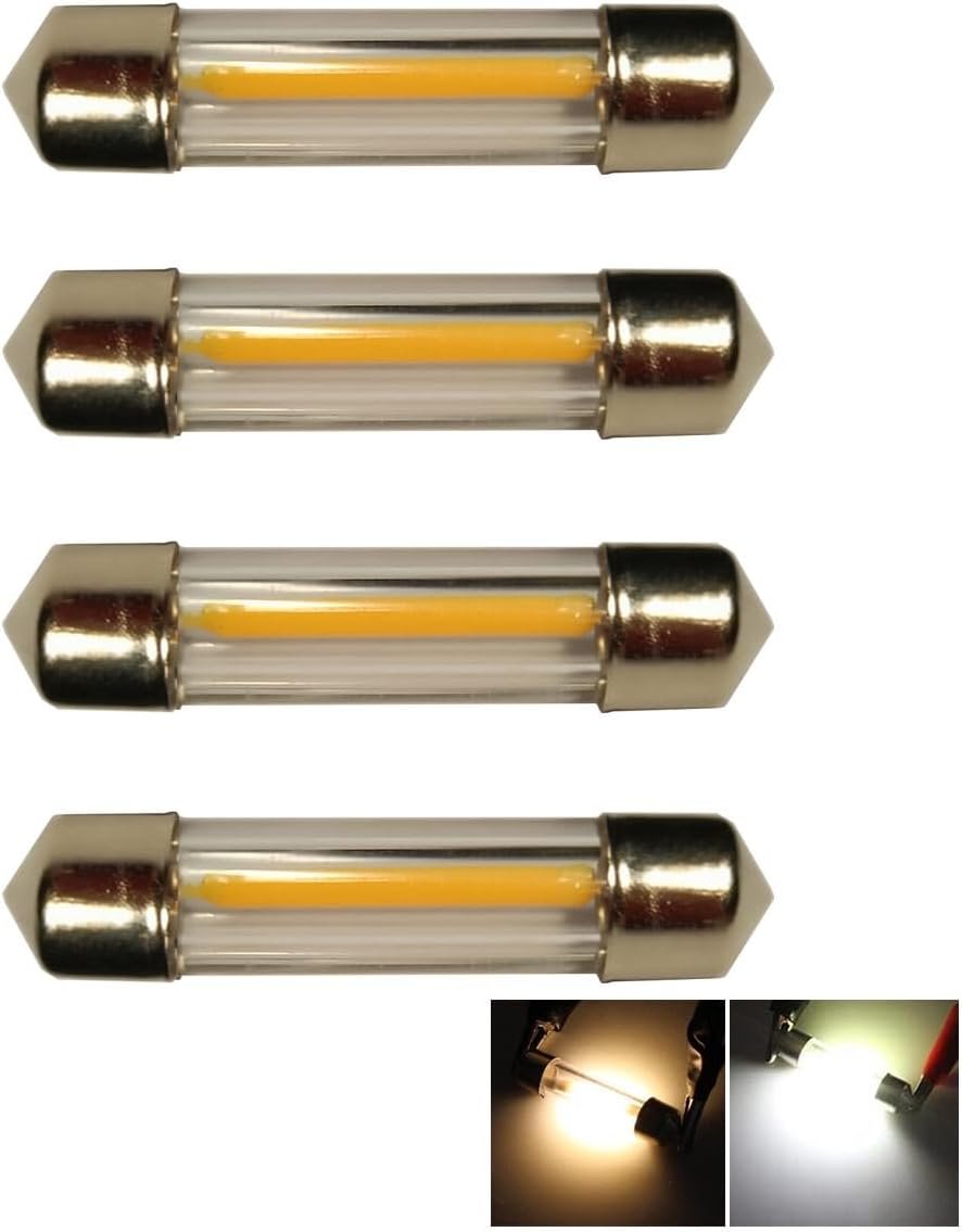 Weixuan 4 PCS LED Car Festoon Dome Interior Light 31MM 36MM 39MM 41MM COB Filament Reading Map Door Bulbs,Refrigerator Light Bulbs, RV Fridge Light Bulbs (Warm White, 39MM)