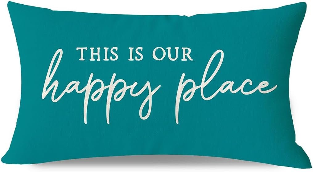 PANDICORN This is Our Happy Place Pillow Covers 12×20 Inch, Teal