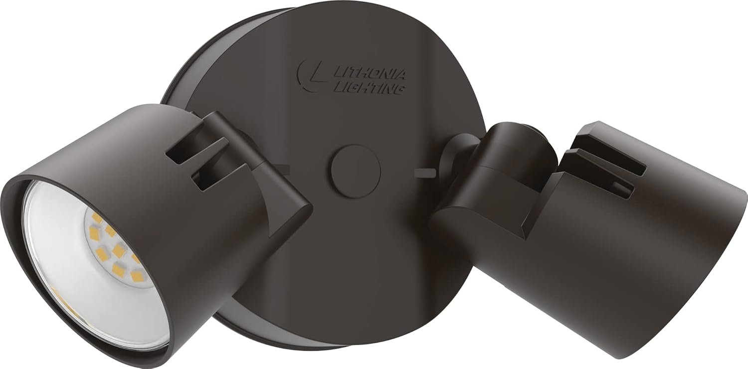 Lithonia Lighting HomeGuard 2-Light LED Outdoor Flood Lights, 4000K, Bronze | Dark Bronze Wall or Ceiling Mount LED Outdoor Lights, 4000K Cool White, Round Heads (HGX LED 2RH 40K 120 DDB M2)