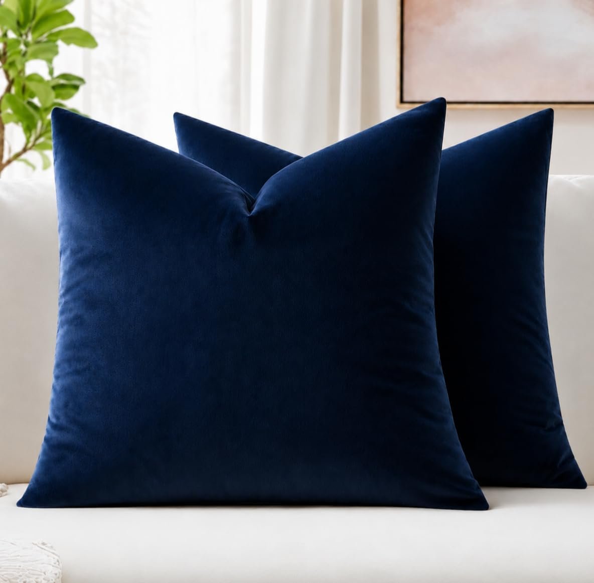 MIULEE Velvet Throw Pillow Covers 18×18 Inch Pack of 2 Dark Blue | Soft Solid Decorative Pillow Covers, Modern Luxury Home Decor, for Couch Chair Sofa Bedroom Livingroom