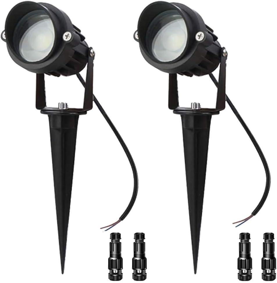 LAVAED 10W LED Landscape Lights 12V Outdoor Spotlight with Connectors Low Voltage Landscape Lighting Warm White Waterproof Yard Uplight(2Pack)