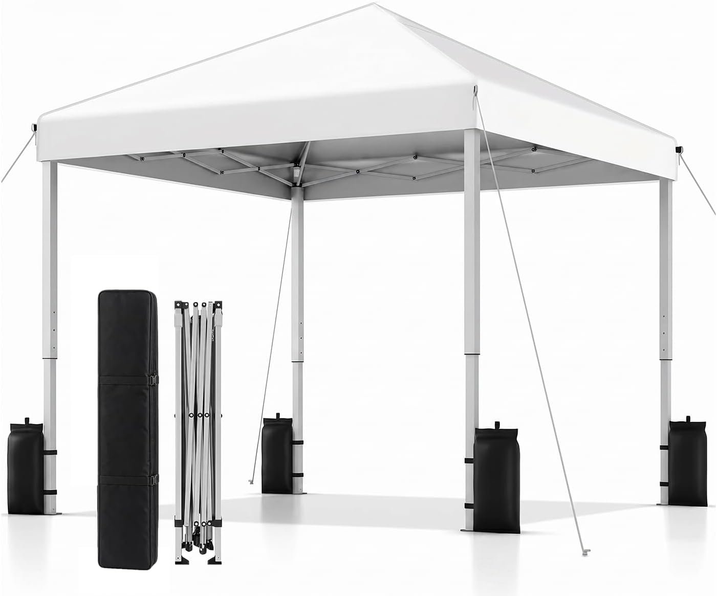 SANWAY 10×10 Pop Up Canopy Tent, One Push One Person Setup, Silver White | Waterproof, Instant Portable for Outdoor Events, Parties & Camping with 8 Stakes, 4 Sand bags and Carry Bag,Silver-Coated Top