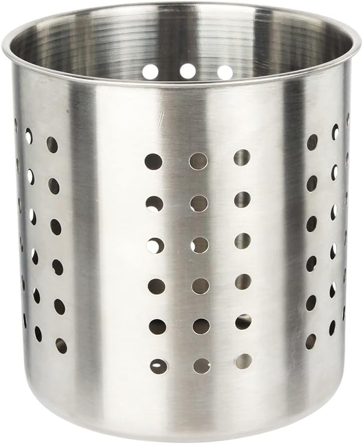 Saiveina Stainless Steel Utensil Holder Kitchen Holder Restaurant Cooking Utensil Holder for Forks Spatula, 5.3” x 5.1″ Round Utensil Organizer