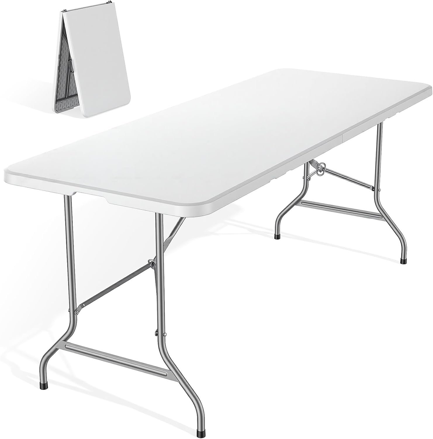 DUMOS 6 FT Folding Picnic Table, Simple to Fold and Keep | 6 FT Foldable Table for Camping Dining Party Kitchen Picnic Outdoor Indoor with Carrying Handle