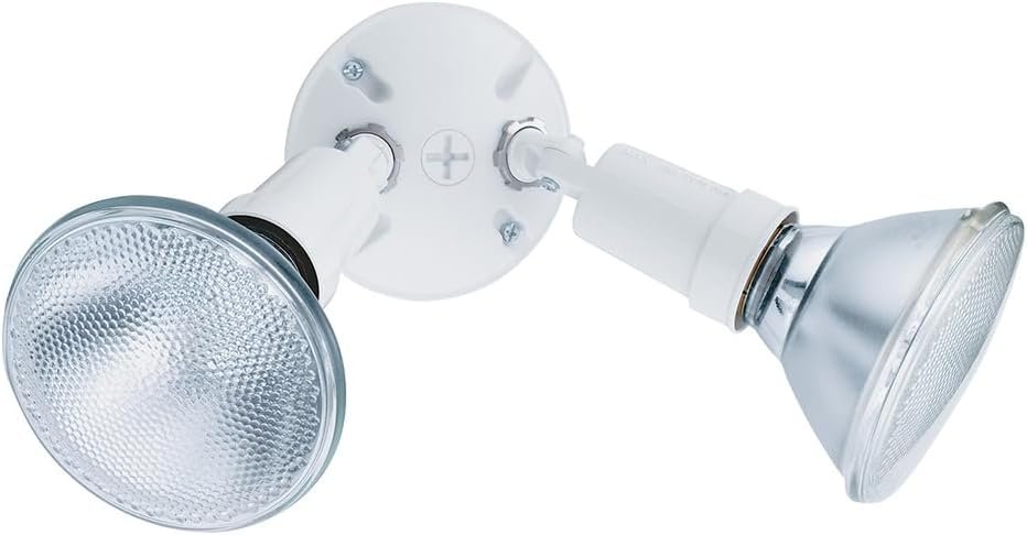 Lithonia Lighting Adjustable Twin Par Flood Light Holder, 120V, White | Outdoor Flood Light Fixture for Safety and Security, Uses 2 Lamps Up to 150W (Not Included) (OFTH 300PR 120 WH M12)