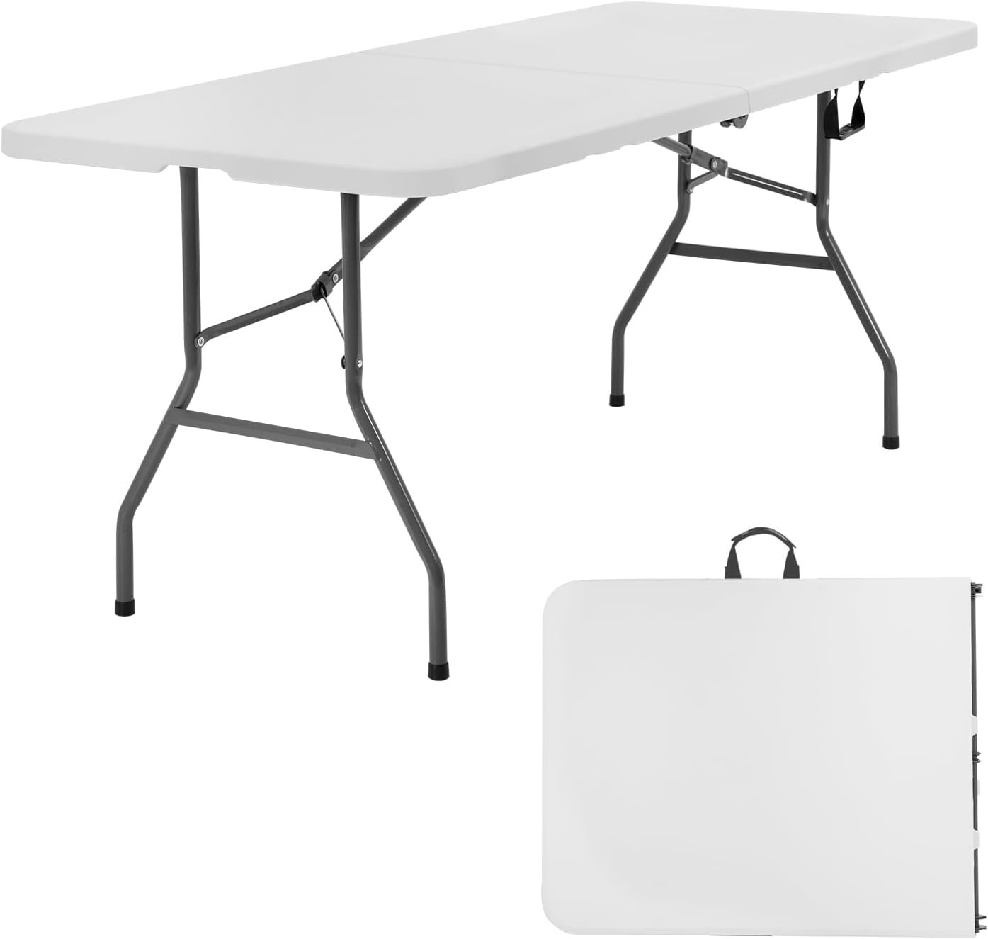 PayLessHere | 6FT Folding Table | White | Portable Plastic Table | with Carry Handle | Waterproof & Foldable Table Design | Steel Frame with Lock | for Events, Camping, Indoor & Outdoor Use