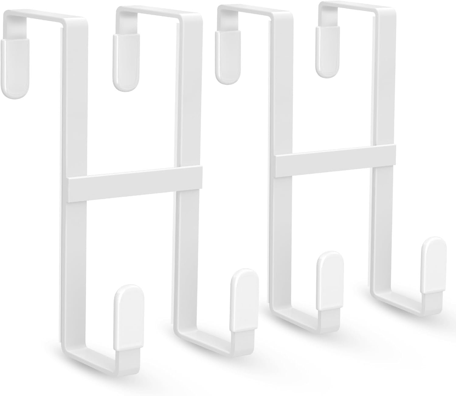 FYY Over The Door Hooks, 2 Packs Double Sided-Hanger Fits Door 1-7/8″White | No Scratch Door Hanger Hook, Heavy Duty No Drill Wall Hooks for Hanging Coats Towels Bags Wreath Kitchen Bathroom 5.12″L