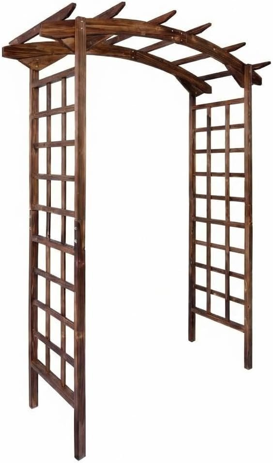 7 ft Wooden Arbor Trellis, Solid Fir Wood Arbor Stand with Arched Top for Climbing Plant and Garden Decoration,Dark Brown