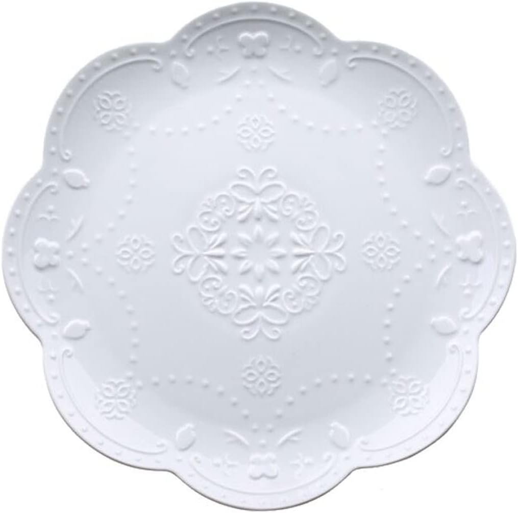Ceramic Plate, Round Embossed Lace Plate (White, 6-inch)