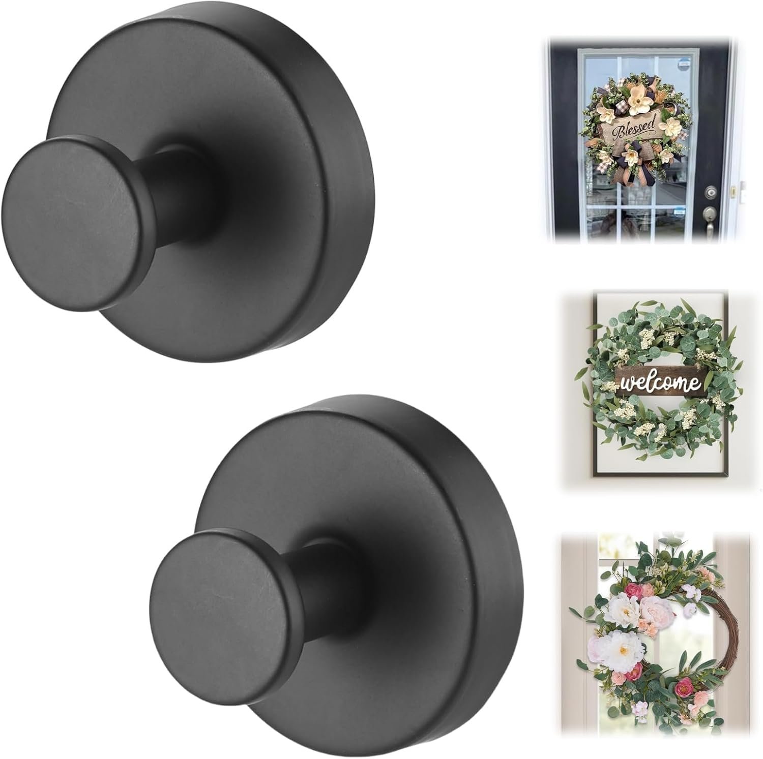 15lbs Heavy Duty Suction Cup Hooks, 2 Pack Rustproof Black Suction Cup Hooks for Bathroom, Shower, Kitchen, Front Door Glass – Strong Hooks for Towels, Wreaths, Robes, Loofah