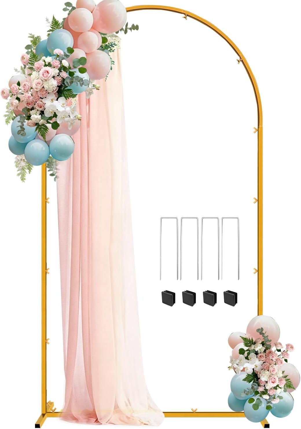 7.2 FT Wedding Arch Backdrop Stand, Gold Metal Arch Backdrop Stand for Wedding Party Ceremony Birthday Bridal Baby Shower Photo Booth Garden Floral Balloon Arches Decoration
