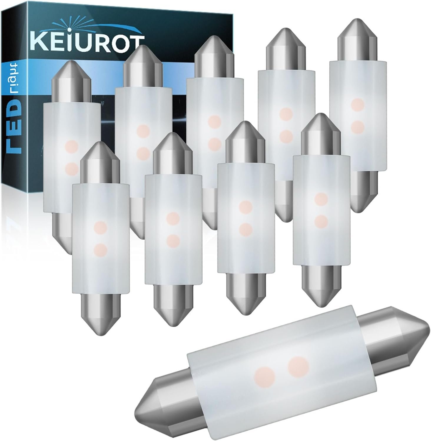 Keiurot 42mm T3 Under Cabinet Light Bulbs Frosted Festoon LED Bulb,10-Pack | Warm white 12V-24V DC/AC, Soft non-Glare light, Ceramic Base Good Heat Dissipation Fits Kitchen Boats Marine Refrigerators