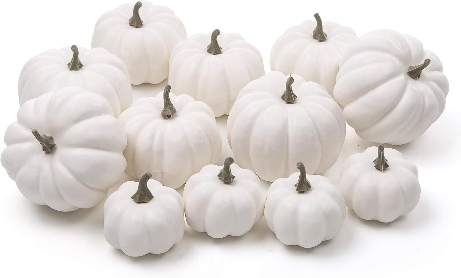 Ogrmar 12 Pack Artificial Assorted Pumpkins, Mini Fake Pumpkins White | White Pumpkin Decor Mini Halloween Pumpkins Foam Pumpkins Artificial Vegetable for Halloween Harvest Thanksgiving Party Decor