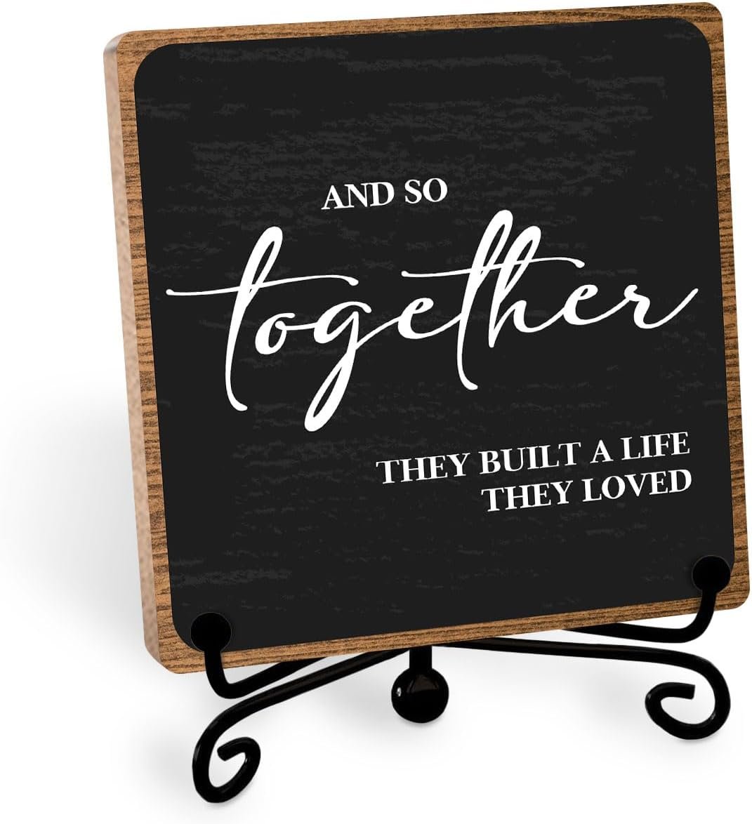 Home Wooden Decor Sign, Farmhouse Plaque with Stand, Warmth Housewarming Gifts for Women Men Family, Table Desk Cubicles Accessories for Living Room Bedroom Home Decorations