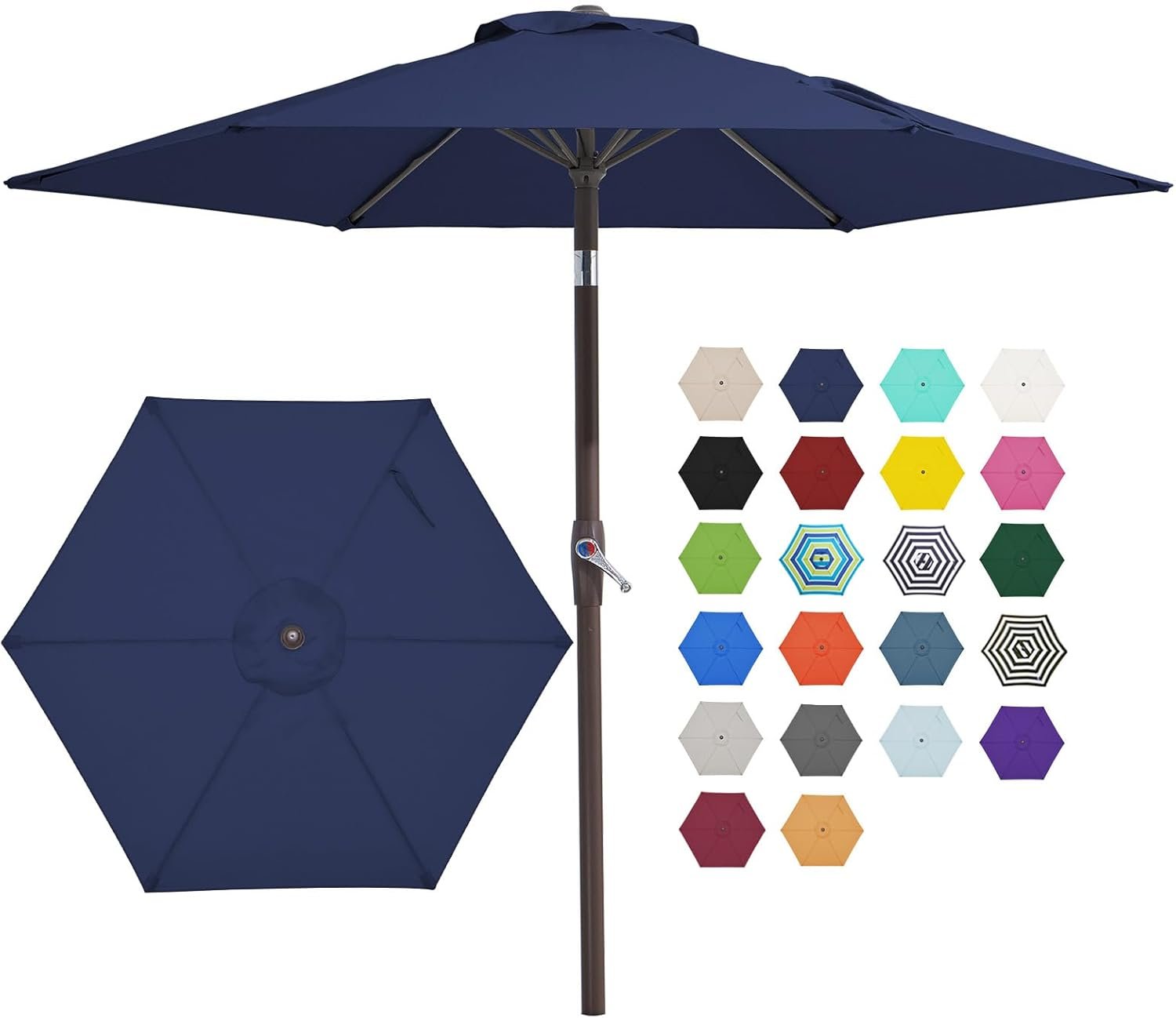 JEAREY 7.5 ft Outdoor Patio Umbrella, Table Umbrella, Navy | 6 Sturdy Ribs, Tilt & Crank lift, Vented Canopy, Ideal for Garden, Deck, Backyard, Pool & Beach