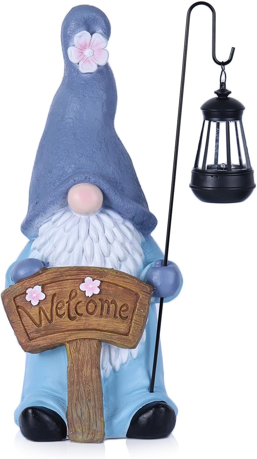 Large Gnomes for Outside Garden Statues – 19″ Outdoor Gnome Resin Statue with Welcome Sign and Lantern, Garden Gnome Yard Ornament for Patio, Porch, Lawn, Yard, Flower Bed (Gnomes-Welcome)