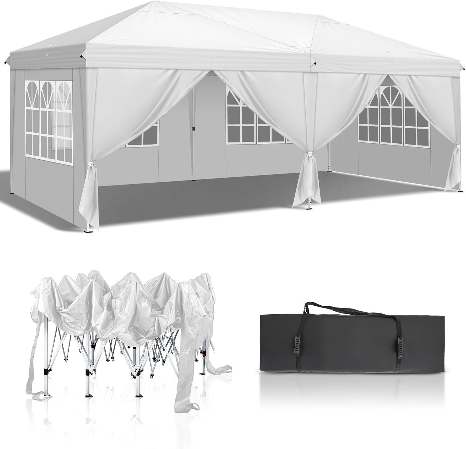 VINGLI 10×20 ft Pop Up Canopy Tent with 6 Sidewalls with Carry Bag, Outdoor Gazebo Shelter, Patio Event Tent Outdoor Canopy Commercial Canopy(White)