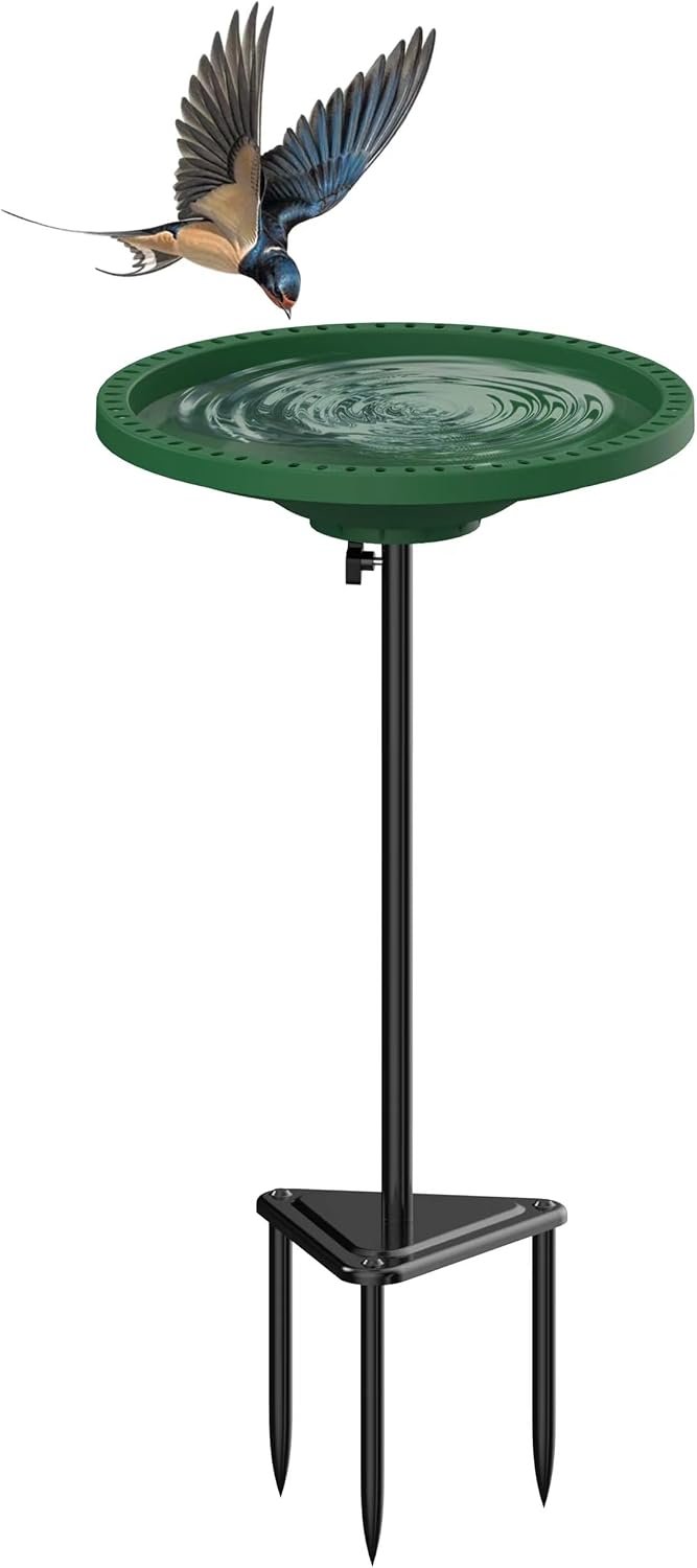 Bird Baths for Outdoors Heavy Duty, 38.5 Inch Detachable Birdbaths for The Garden Clearance, Bird Bath Bowl Spa & Birdfeeder with Metal Stake Stand for Outdoors Garden, Circle Style (Green)