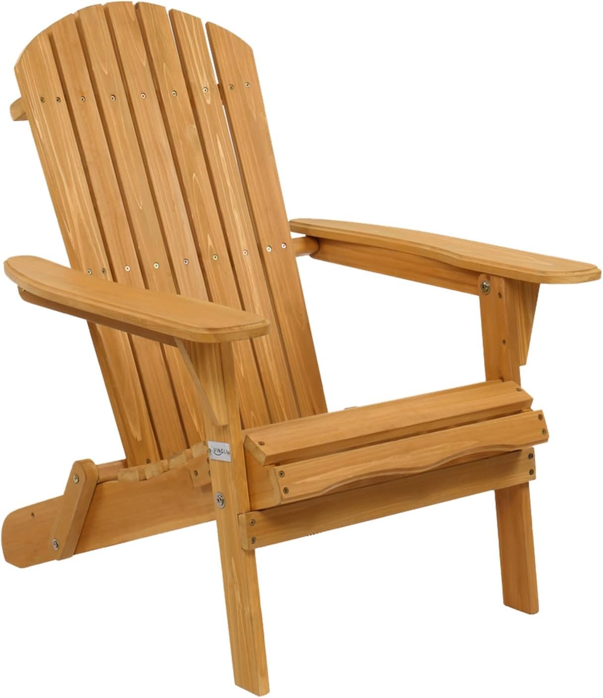 VINGLI Folding Adirondack Chairs Wood Lawn Chair Wooden Lounger 350 LBs Support Fire Pit Seating Natural Finished Weather Resistant Indoor Outdoor Furniture