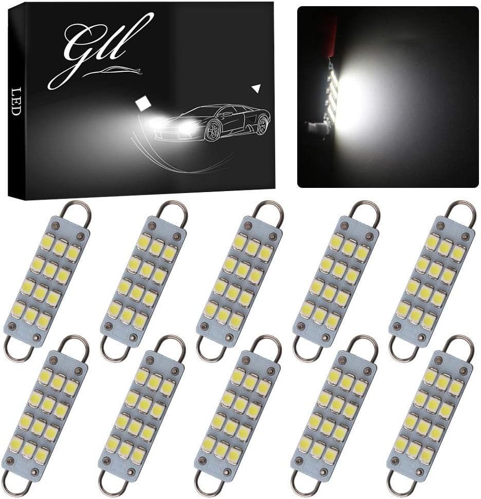 GrandviewTM 10 X 44mm(1.73″) 12-SMD 1210 3528 Chip Rigid Loop Festoon LED Bulbs for Car Interior Light Dome Map Light Door Courtesy Lights 561 562 567 (White) | White 44mm festoon LEDs for dome, map, door and cargo lights; 12-SMD design, compatible with 561, 211-2 and 212-2, 10-pack.
