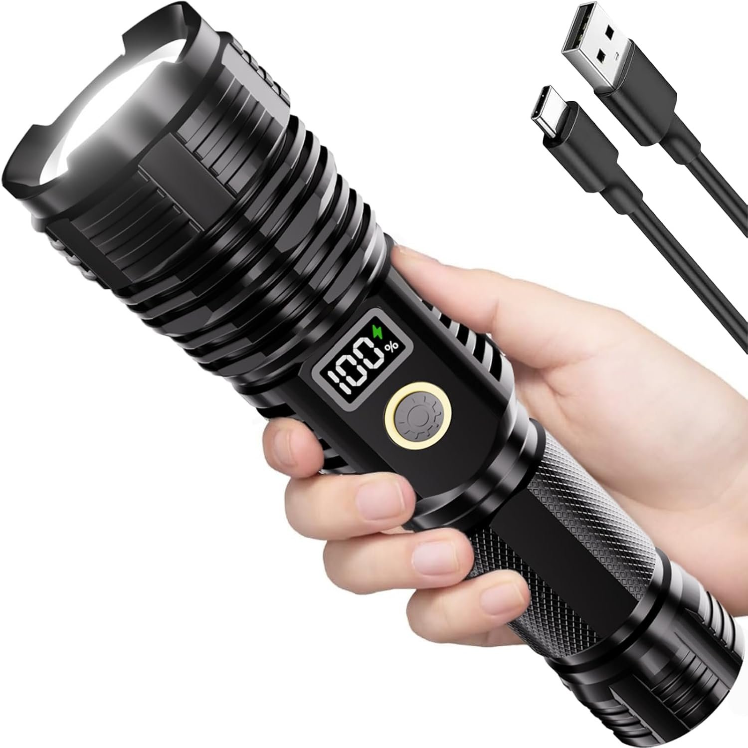 Rechargeable Flashlights High Lumens, 100000LM LED Super Bright Flash Light | LCD Display, Long Range & Long Lasting, Zoomable, Waterproof, 5 Modes, Tactical Linternas for Home Emergencies Camping