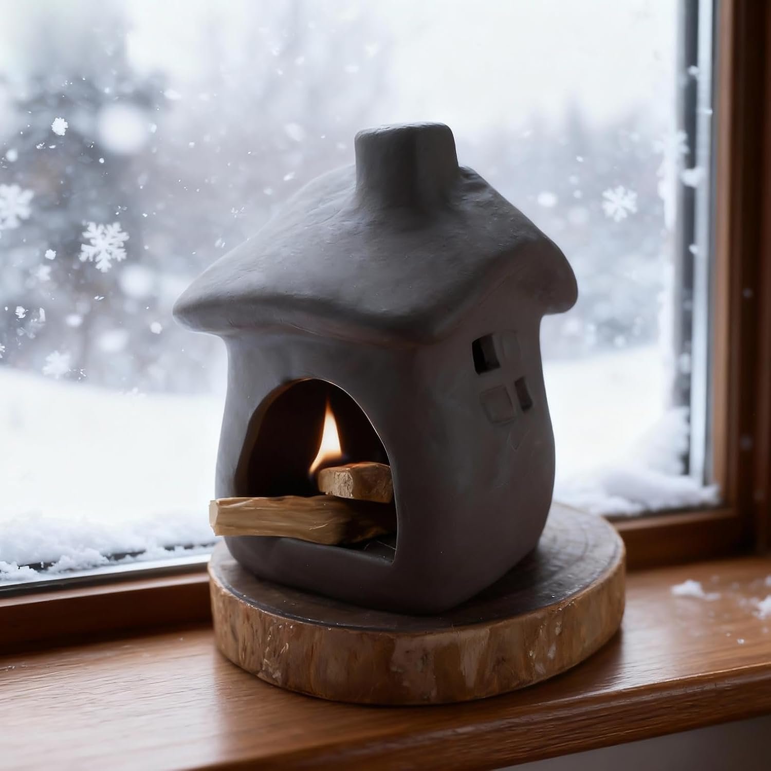 House Palo Santo Burner – Mini Ceramic Chiminea Holder | Stable Base Burning Sage, Incense Cones & Essential for Zen Altars, Meditation, Yoga, Home Decor & Thoughtful Gifts