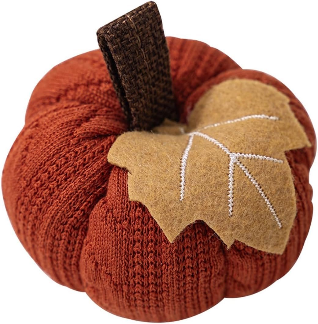 Kuriozud Faux Fall Harvest Crochet Pumpkins – Small Knit Rustic Farmhouse Foam Decor for Thanksgiving Halloween Autumn Mantel Table (Orange, 9cmx9cmx6cm)