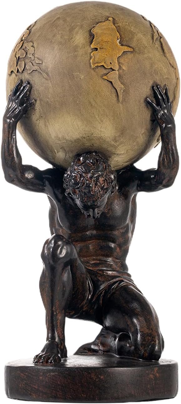 Lukitas Atlas Holding Up World Statue and Sculpture, Brown, Resin 11.5” | Lifting The Earth Figurine Decor, Creative Tabletop Ornament for Home Office Living Room