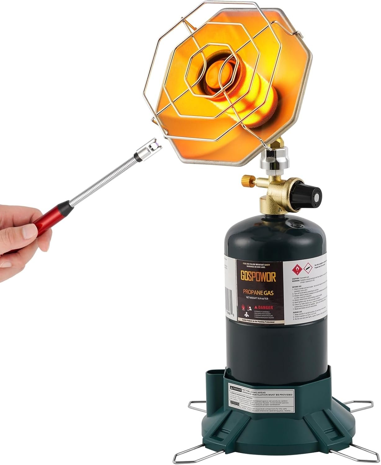 Propane Heater 6200BTU, Camping Portable Outdoor Heater with USB Lighter and Cylinder Stand, for Outdoor Space, Patio, Finshing, Hunting,Open Work(Fuel not included)