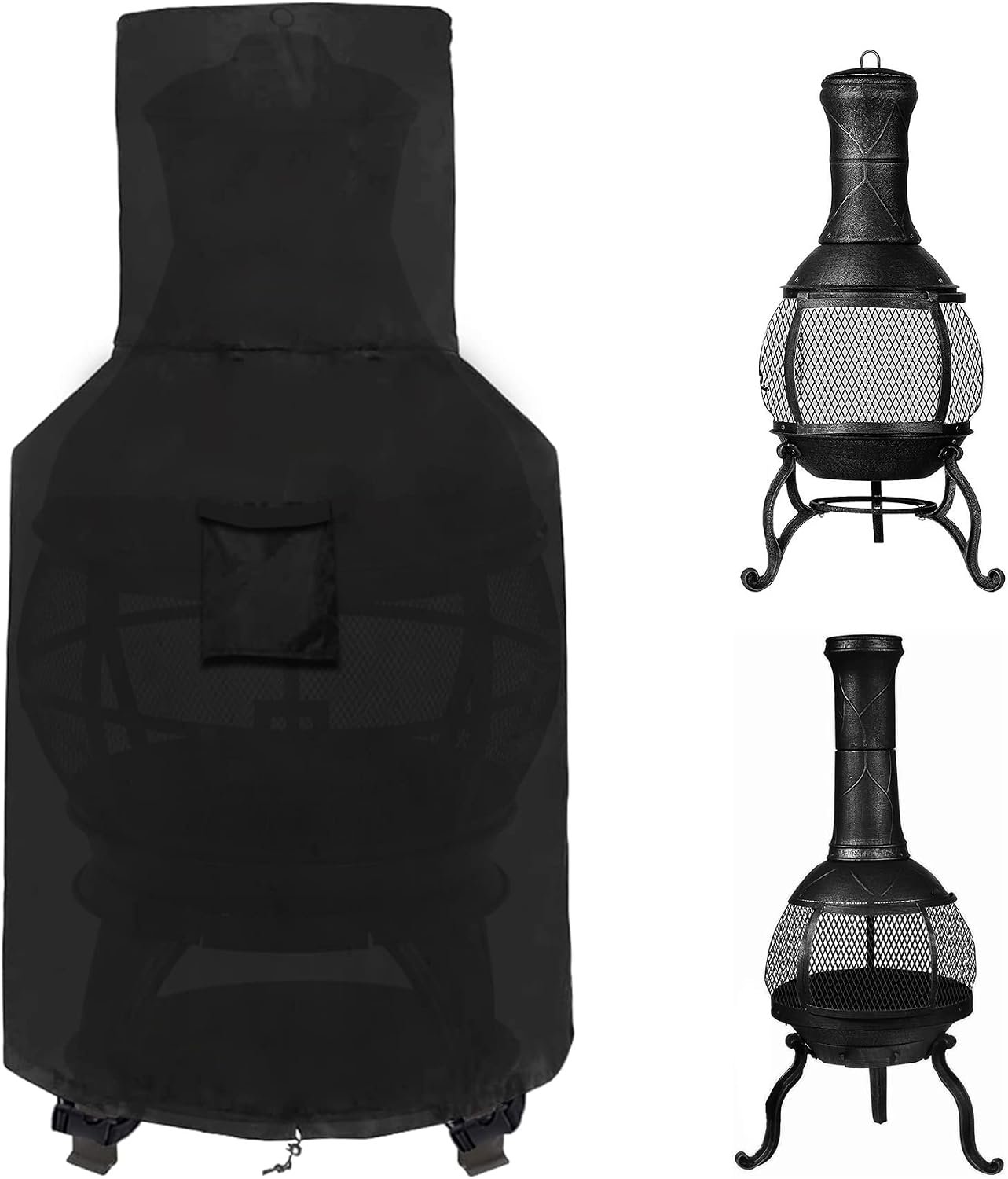 WOMACO Chiminea Cover Waterproof Patio Chiminea Fire Pit Cover Heavy Duty Weather Resistant Outdoor Chimney Protective Cover (25″ D x 50″ H, Black)