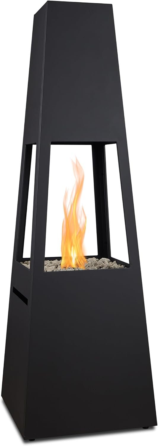 Real Flame Ferro 70″ Chiminea Outdoor Propane Fire Pit with Hidden Propane Tank Storage, 50,000 BTU Gas Fireplace, Firepit with Storage Cover.