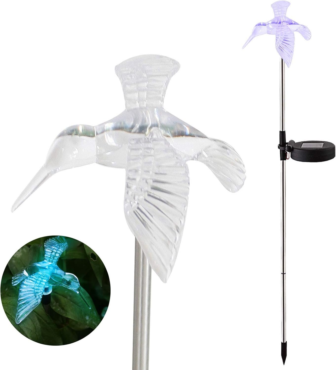 1PCS Waterproof Outdoor Solar Garden Stake Light w Color Charging | Path Lights Hummingbird Landscape Lawm Lamp Yard Backyard for Flower Beds Backyards Decoration