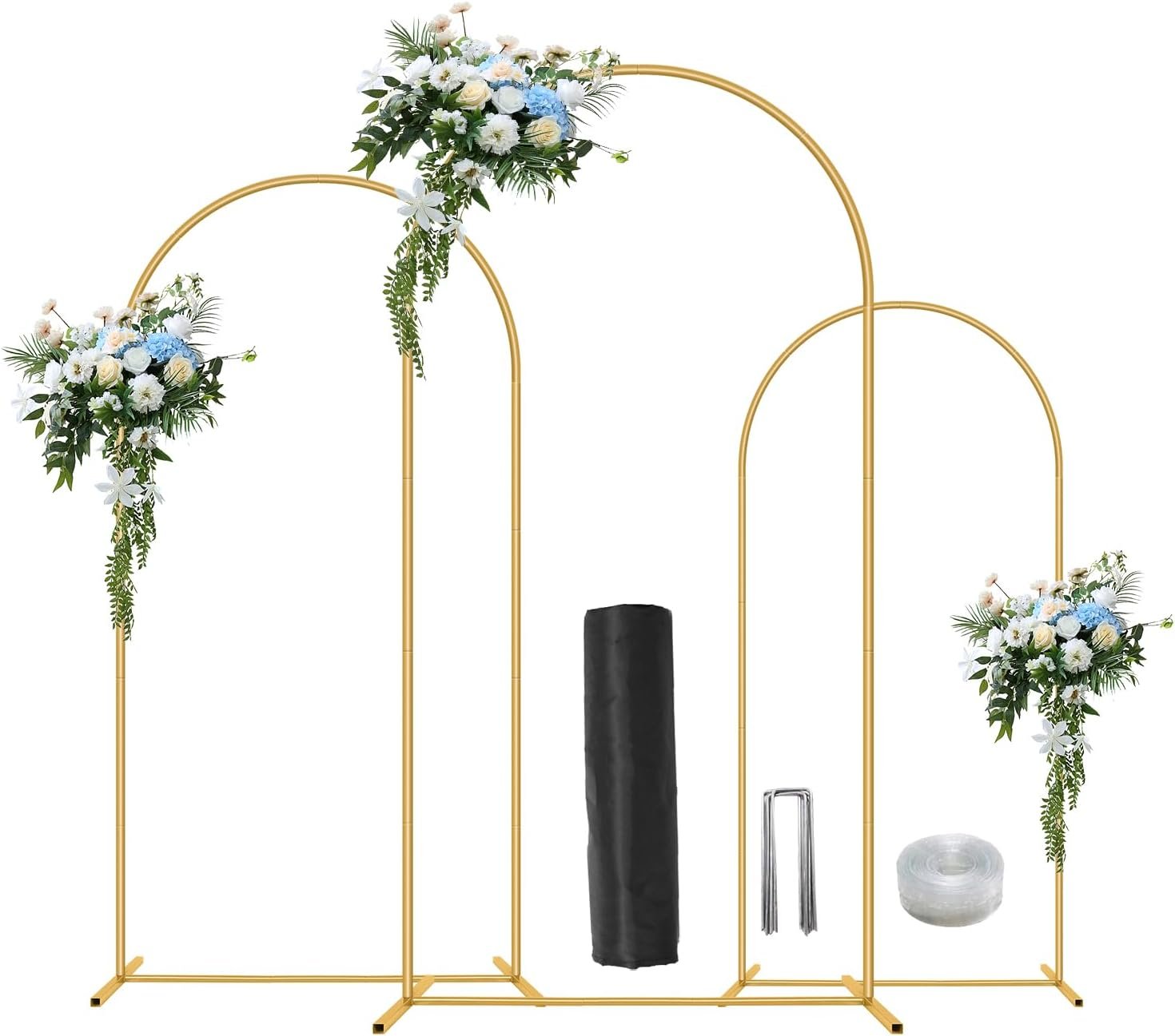 3 Pack Metal Wedding Arch (6FT, 5FT, 4FT) Backdrop Gold Balloon Stand | Gold Arch Backdrop Stand For Halloween Christmas Wedding Ceremony Baby Shower Outdoor Indoor Birthday Party Graduation