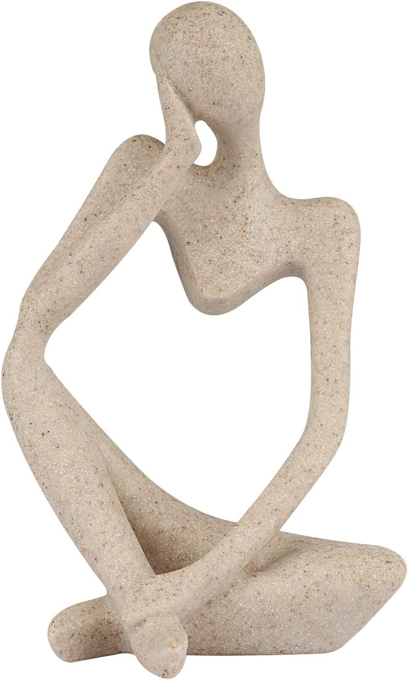 Sandstone Resin Thinker Statue Style Abstract Sculpture, Sandstone, Left
