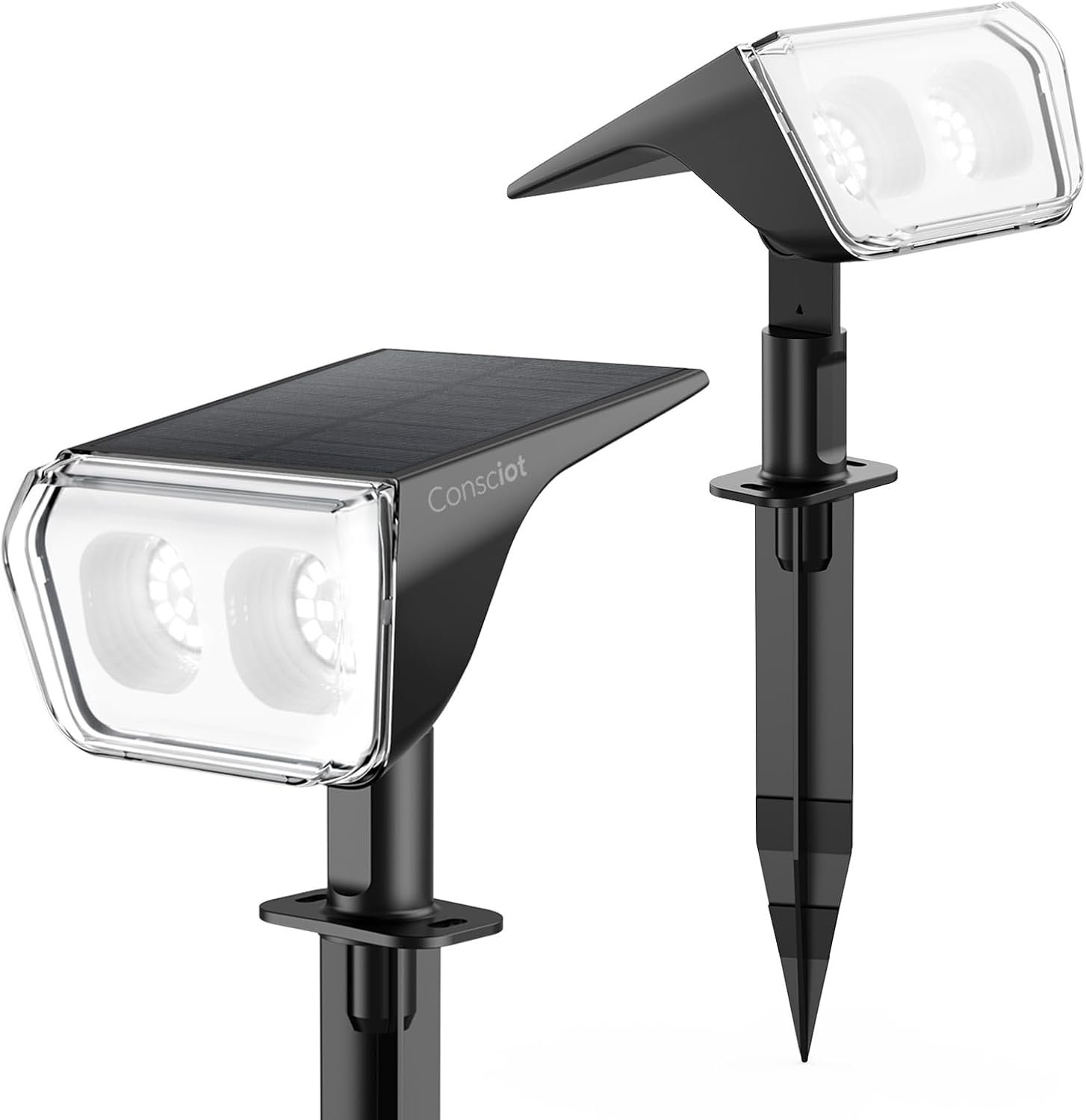 Consciot Solar Spot Lights Outdoor Waterproof, 24 LED Dusk-to-Dawn Solar Outdoor Lights, 2 in 1 Adjustable Wall Lights, Daylight Solar Landscape Spotlights for Garden Yard Wall Walkway, 2 Pack
