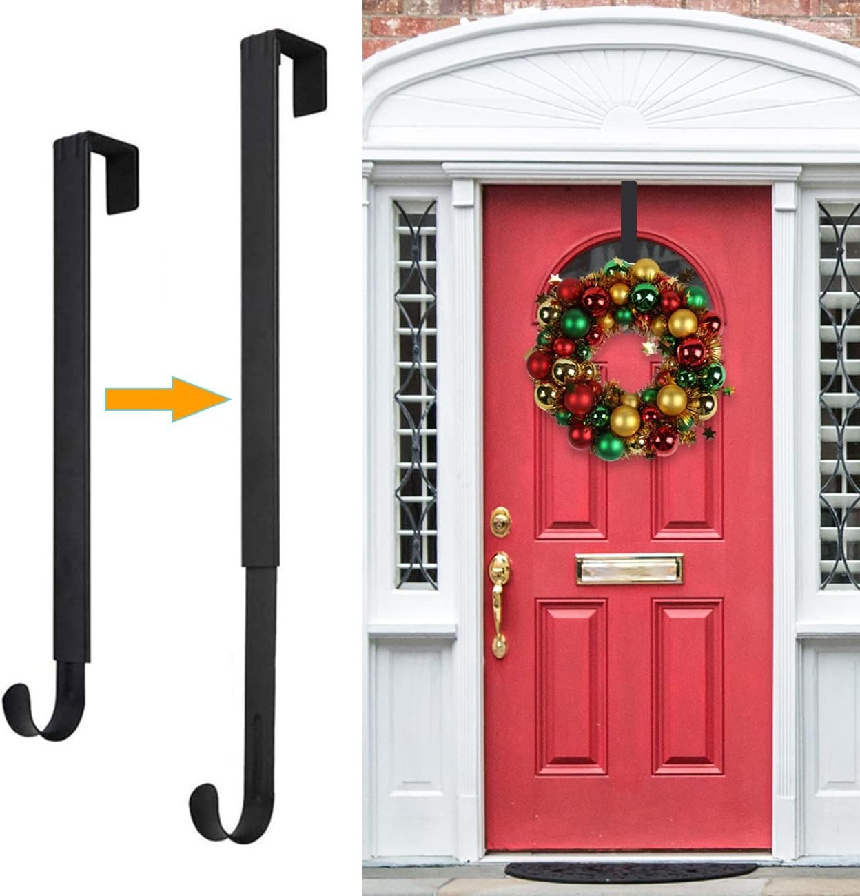Wreath Hanger,Easter Decorations Adjustable Wreath Hanger for Front Door Decor from 14.9-25″,Over The Door Hooks Organizer 20 lbs Larger Wreaths Hangers Christmas Wreaths Decorations Hook