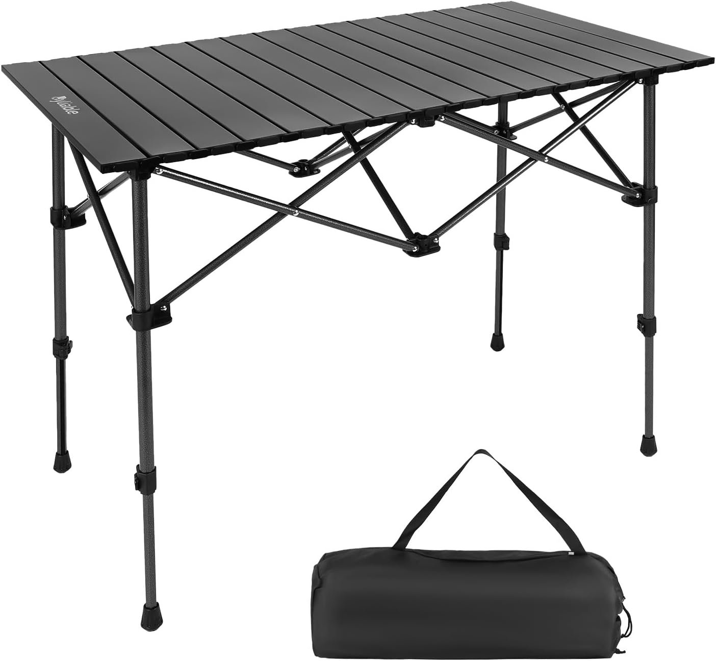 Folding Camping Table, Portable Aluminum Adjustable Height, Black | Roll-Up Camp Lightweight table with Carry Bag, 9 lb Weight, 21.7″-29.5″ Height, Outdoor for Camping, Picnic and BBQ