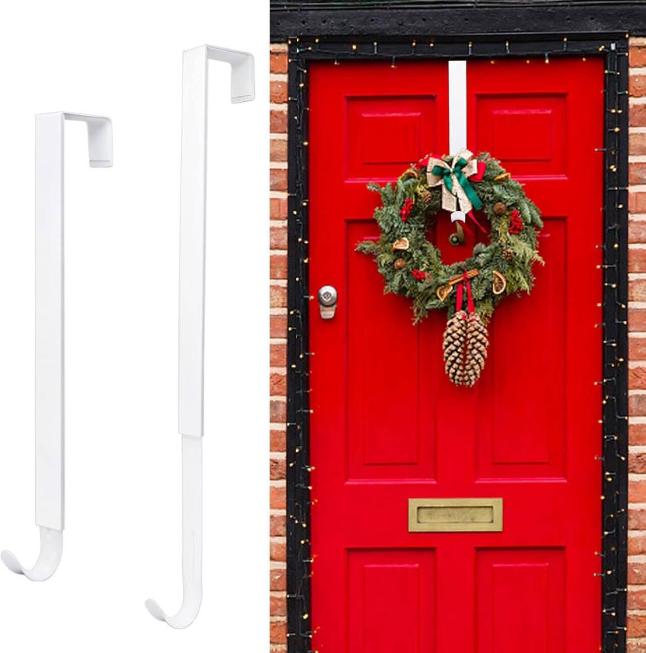 Wreath Hanger for Front Door, Adjustable 15 to 25 Inches Wreath Hangers, 20 lbs Larger Door Upgrade Wreath Hanger, Christmas (White)