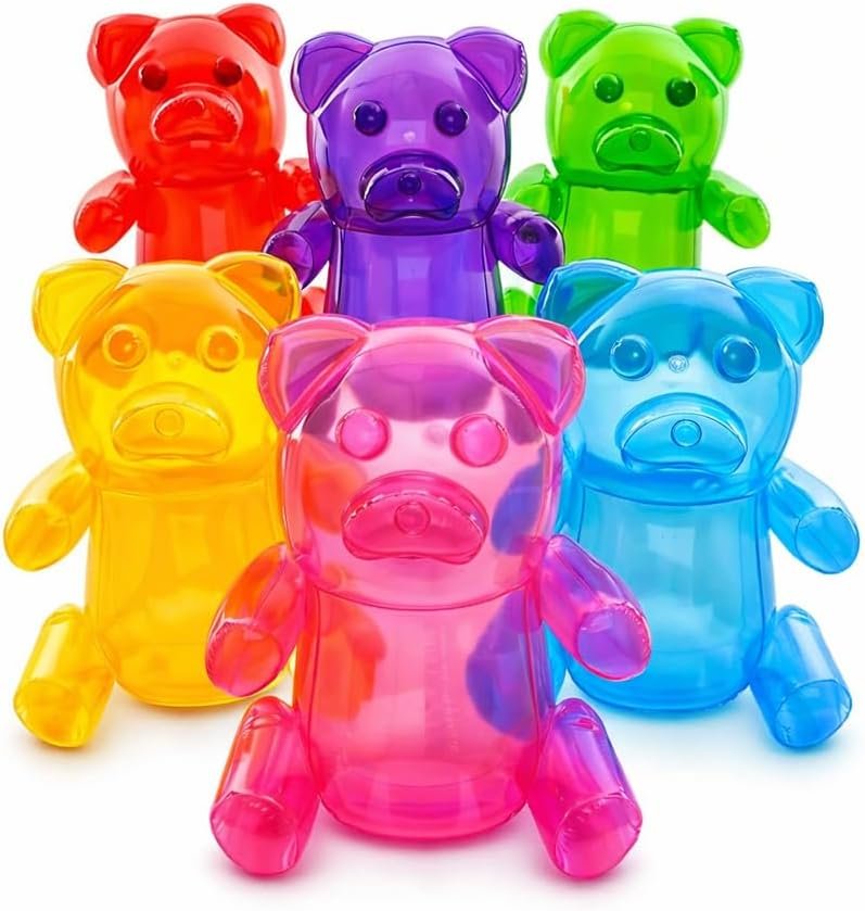 4E’s Novelty Inflatable Gummy Bears Huge 24″ – Pack of 6 Unique Blow Up Pool Toys for Kids, Candyland Themed Birthday Party Decorations Supplies