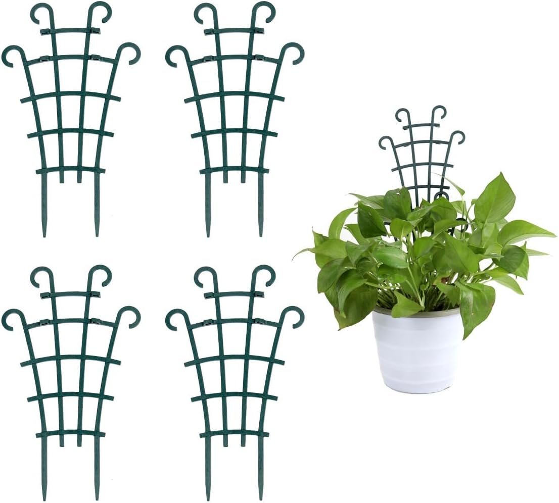 UWIOFF Trellis for Potted Plants, 4Pcs Stackable Small Indoor Plant Trellis | Plastic Garden Trellis for Climbing Plants Outdoor, House Plant Trellis for Vine Ivy Hoya Flower Plant Support, Dark Green