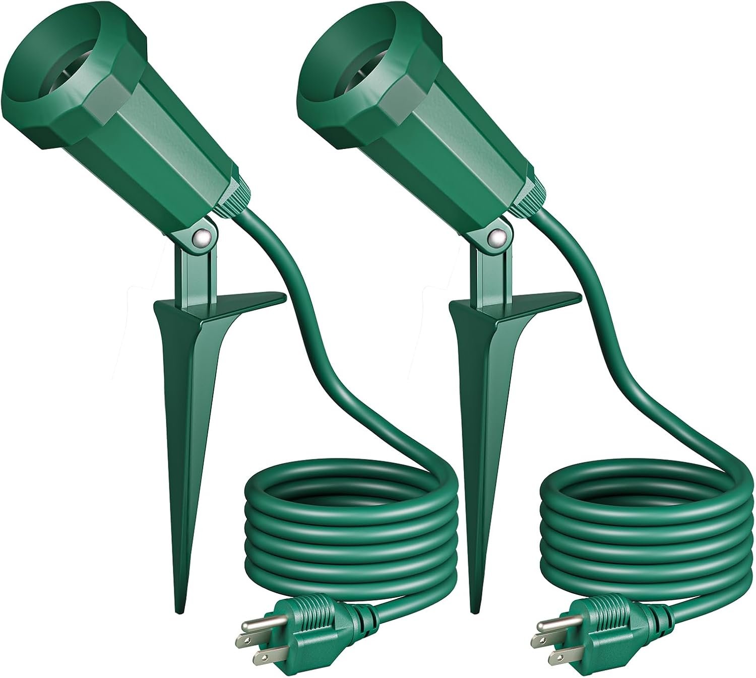 EDISHINE Spotlights Outdoor with 6FT Cord, Flood Stake Lights E26 150W | 120V Weatherproof Plug in LED Landscape Light Socket, PAR38 Bulb,120° Adjustable for Holiday, Patio, UL Listed, 2 Pack
