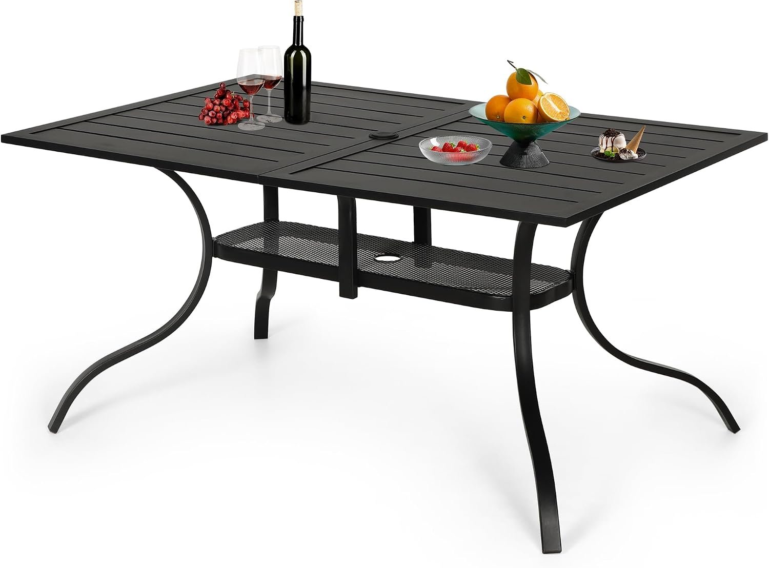 Oakcloud 60″x36″ Patio Dining Table, Outdoor Metal Rectangular Table Patio Furniture Classic Black Table with 1.57″ Umbrella Hole, for Garden Backyard Poolside Deck