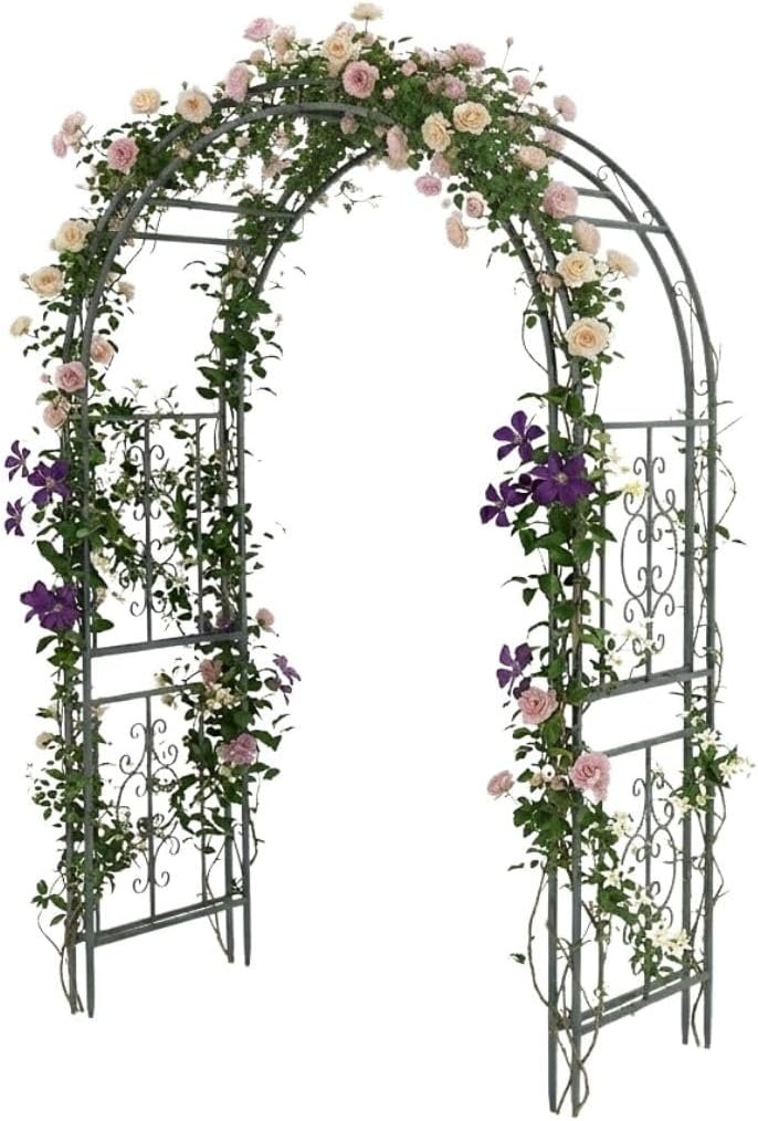 Plow & Hearth Arch Metal Outdoor Garden Arbor | Montebello | 7 Feet Tall | Steel Iron Trellis Lattice for Climbing Plants & Heavy Vines | Wedding Outdoor Patio Décor