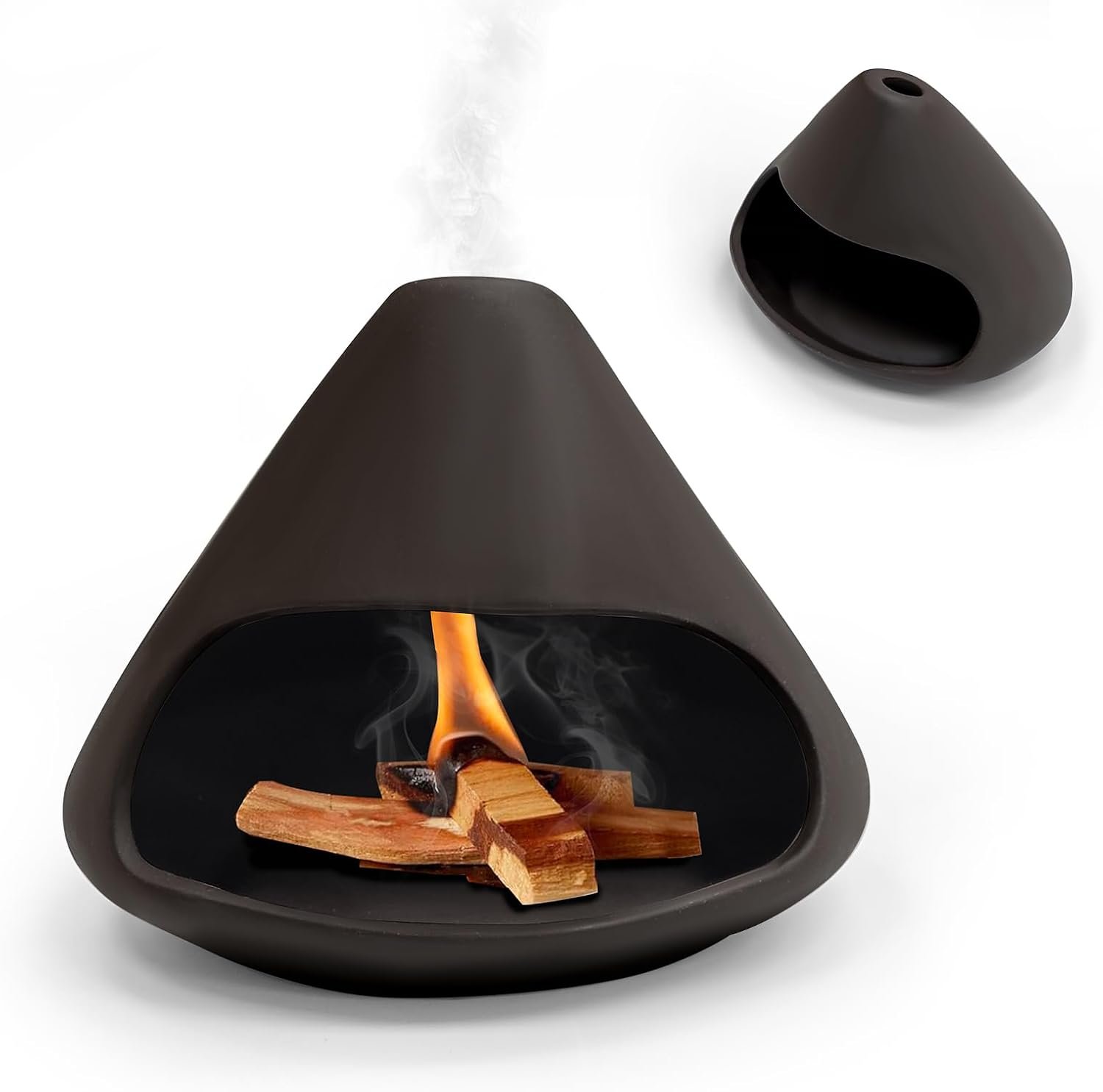 Ceramic Palo Santo Holder, Mini Chiminea Incense Burner with Chimney Ash Catcher, Cone Incense Holder for Palo Santo Sticks, Sage and Tabletop Meditation Decor