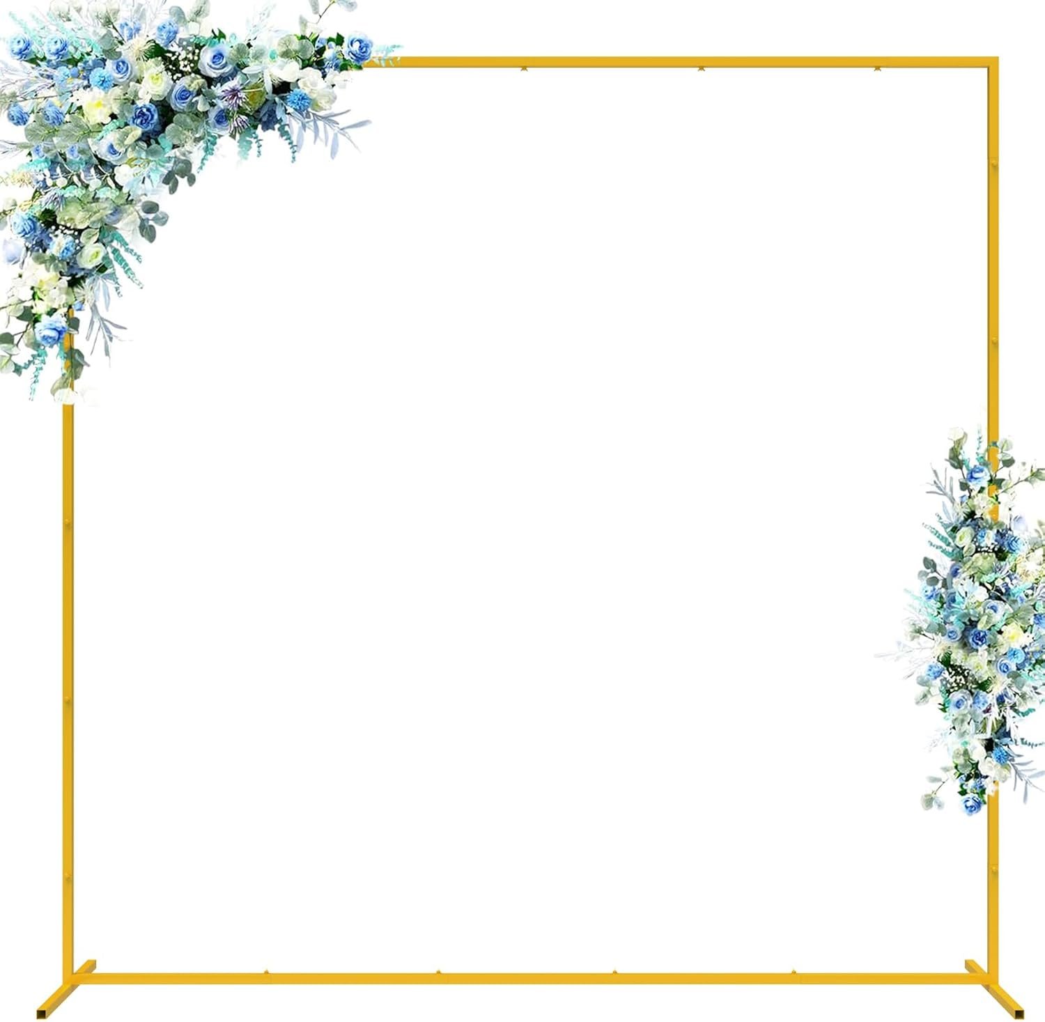 Square Backdrop Stand Gold Metal Wedding Arch Stand 6.6FT x 6.6FT | Square Arch Balloon Arch Frame for Wedding Ceremony Birthday Party Baby Shower Anniversary Photo Booth Background Decor