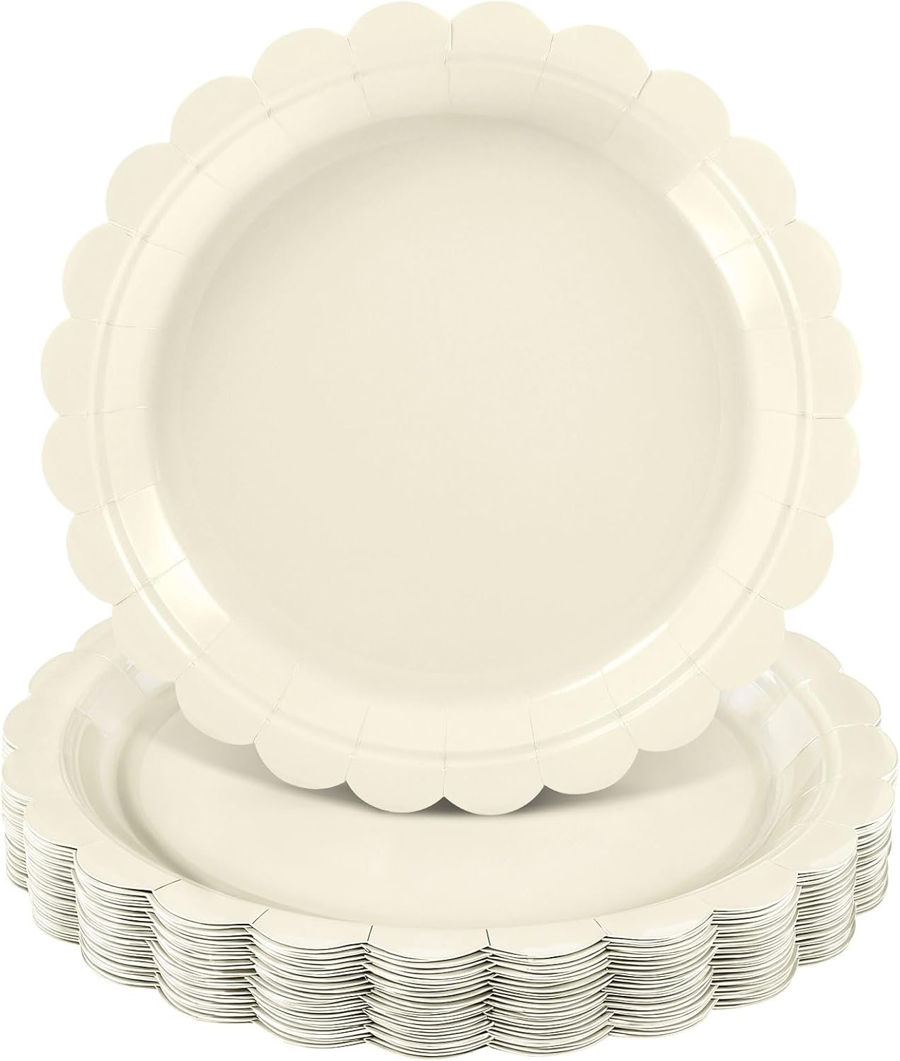 NatNarr 30 Pk Ivory Paper Plates 9″ Disposable Scalloped Cream Beige Plates | Wedding Dessert Cake Plate Party Dinner Plates for for Engagement, Baby Bridal Shower, Fall Thanksgiving, Oil&Water Resistant