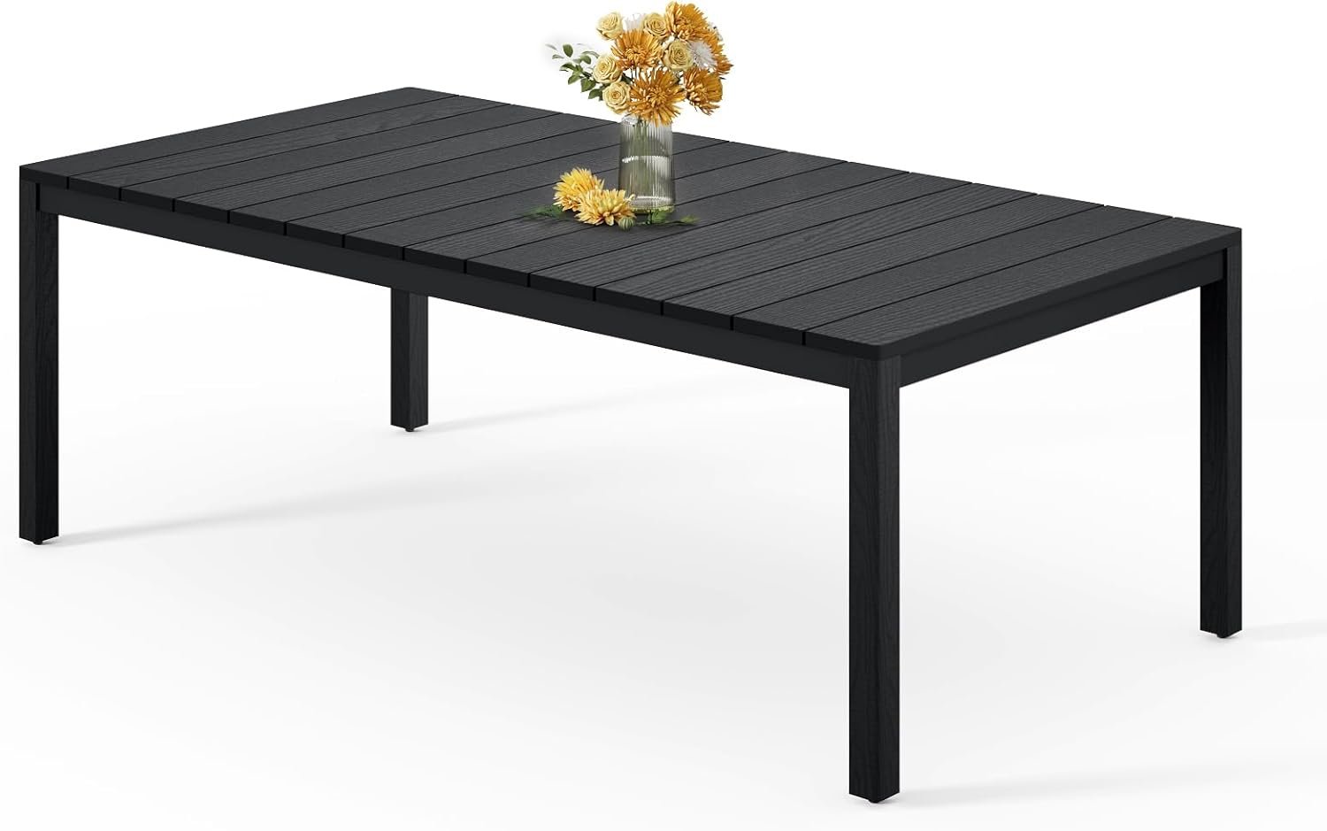 Stoog All-Weather Patio Dining Table for 6, 63″ Waterproof HIPS Material Dining Table with Umbrella Hole, Never Rot or Fade, Black